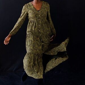 Sugarlips Olive Patterned Long Sleeve Dress